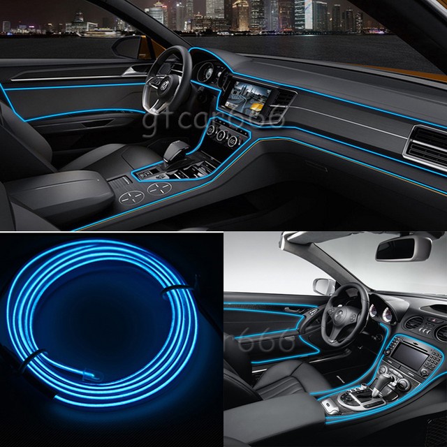 3m Blue Car Led El Wire Cold Light Strip Interior Flexible Atmosphere Decor Lamp