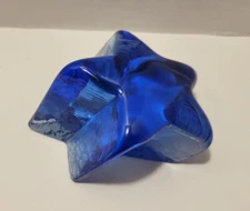 Fire And Light Recycled Glass Star Paperweight Blue Cobalt Signed 