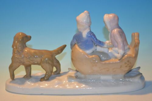 PAUL SEBASTIAN MEICO SLEIGH RIDE FIGURINE CHILDREN & GOLDEN RETRIEVER DOG - Picture 6 of 12