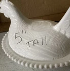 Vtg. Indiana White Milk Glass Hen On Nest Trinket Bowl