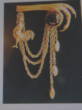JOSEFF OF HOLLYWOOD ROOSTER, GILT PLATED,CHATELAINE BROOCH,SIGNED