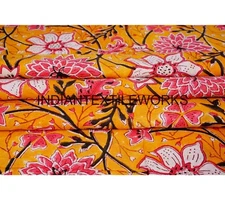 Hand Block Flower Print Cotton Fabric 5 TO 25 Yard Indian Dress Material 