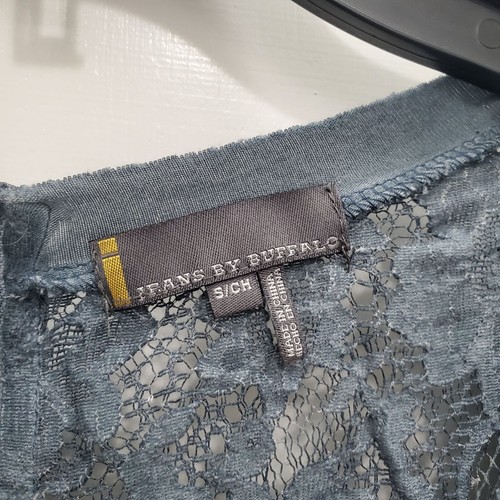 iJeans by Buffalo Women's Dusty Blue Spacedye Burnout 3/4 Sleeve Lace Back Top S - Picture 2 of 5
