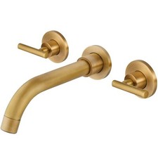 Wall Mounted Antique Brass 3 Hole Dual Handle Bathroom Faucet with 360 Swivel...