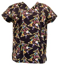 Women's Halloween Christmas Medical Scrub Christmas Traditions Ornamanets Navy M