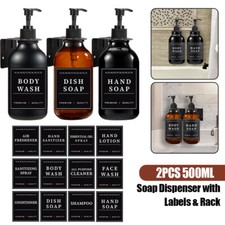 2 Pcs 500ml Soap Dispenser Wall Shelf Refillable Body Wash Bottle with 12 Labels