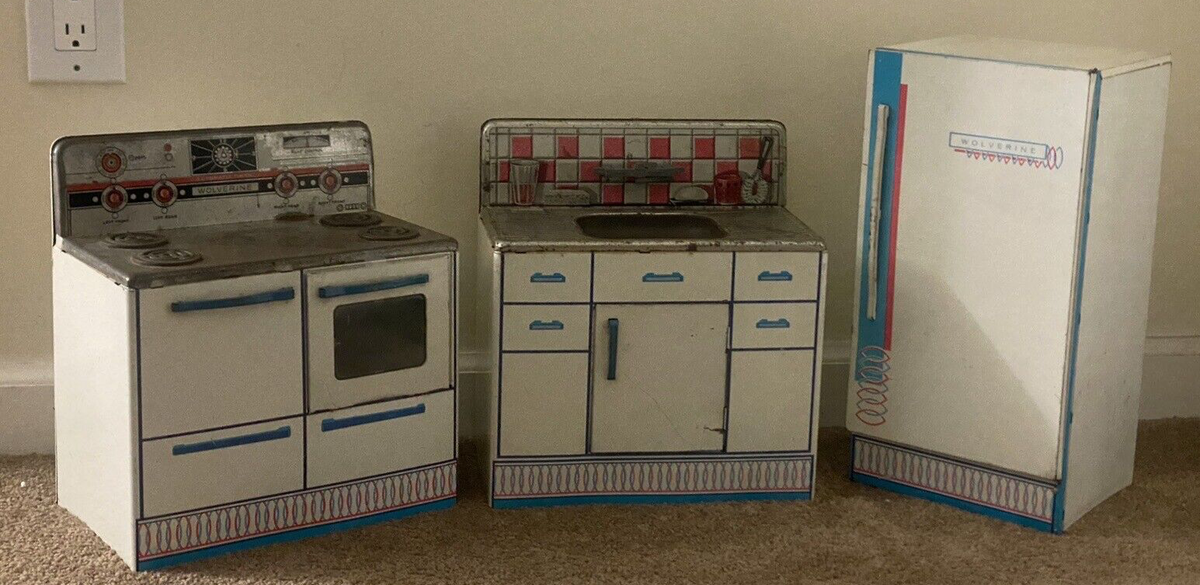 VTG 1950s/60s Wolverine Toy Playtime Metal Kitchen Set Stove