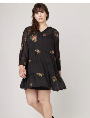 Figueroa & Flower V-Neck Boho Black Embroidered Floral Tiered Dress Plus 2X  NWOT | eBay