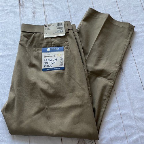 Pantalones De Vestir Para Hombre Haggar Premium Comfort Straight Fit - Color Khaki, Talla 36W X 30L, Mezcla De Poliéster