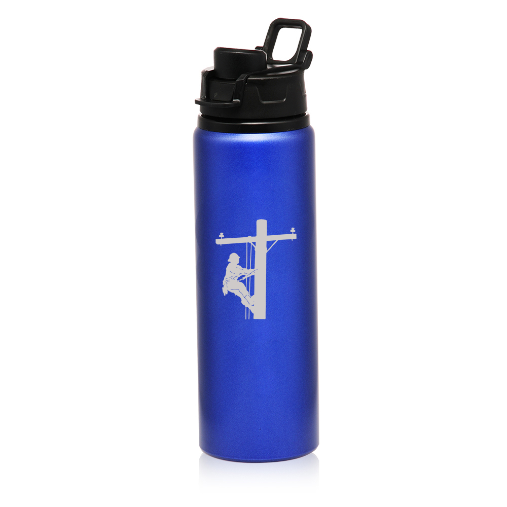 25oz Aluminum Sports Water Bottle Travel Lineman Electric Pole