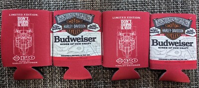Official Harley Davidson Budweiser Coolies / Coozies 4-pack, LIMITED EDITION!