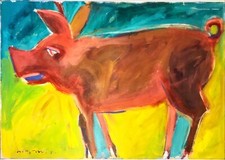 Jim Wagner Hondo Pig Taos New Mexico Painting On Canvas from Harwood Museum