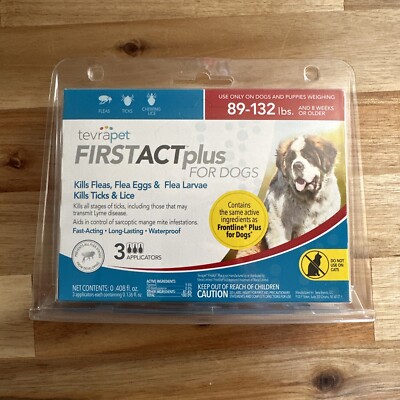 TevraPet FirstAct Plus for Dogs 89-132 lbs, 3 doses Kills Flea Tick