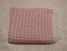 Handmade Knitted Baby Blanket  Pink with White Borders 