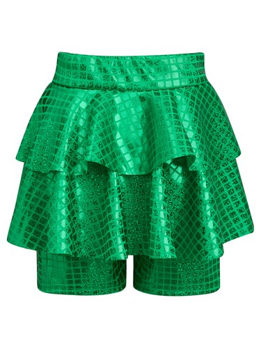 Kids Girls Shiny Metallic Dance Skirted Shorts Skater Culotte Bottoms Dancewear - Picture 70 of 77