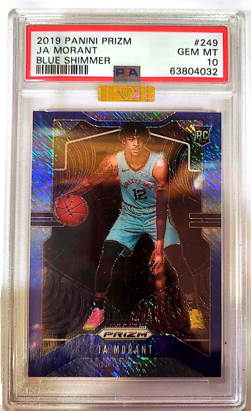 2019 Prizm Ja Morant BLUE SHIMMER Rookie Card Memphis Grizzlies PSA 10 GEM MINT!