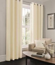 Faux Silk Curtains Ready Made Fully Lined Eyelet Ring Top Panels With Tie Backs