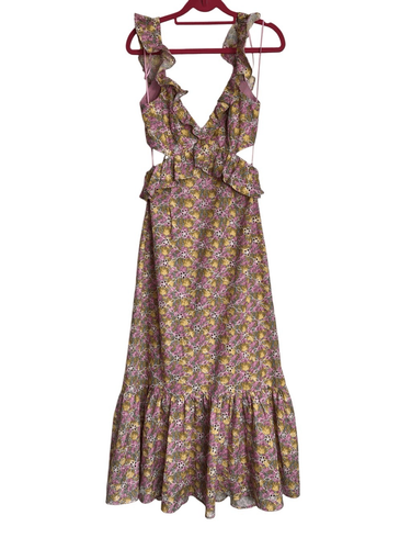 ASTR The Label Dress Womens Size XS Multicolor Olivette Floral Midi Ruffle NWT - Picture 3 of 14