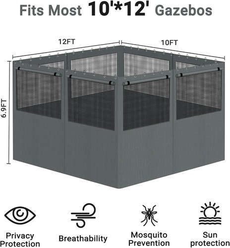 Cortinas de privacidad exterior de fácil acceso con cremalleras para carpapas de 10'x10' - gris - Imagen 7 de 9