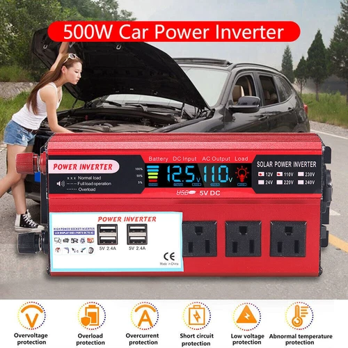 5000W Car Power Inverter DC 12V To AC 110V Pure Sine Wave Solar Converter 4 USB - Picture 3 of 11