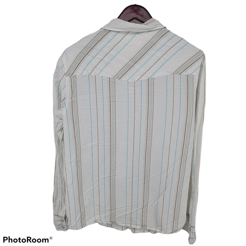 Fossil Shirt Mens Large Western Pearl Snap Cowboy 100% Cotton Striped White - Image 2 of 4