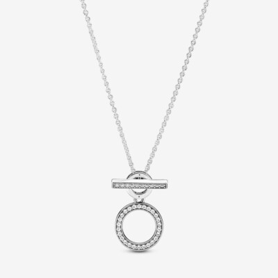 Brand Authentic 100% 925 S Double Hoop T-bar Collier Necklace 399039C01-45CM