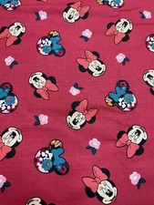 Disney Minnie Mouse Heads Fabric 1.25 YARDS Cotton Red Pink Sewing 48 " X 42"