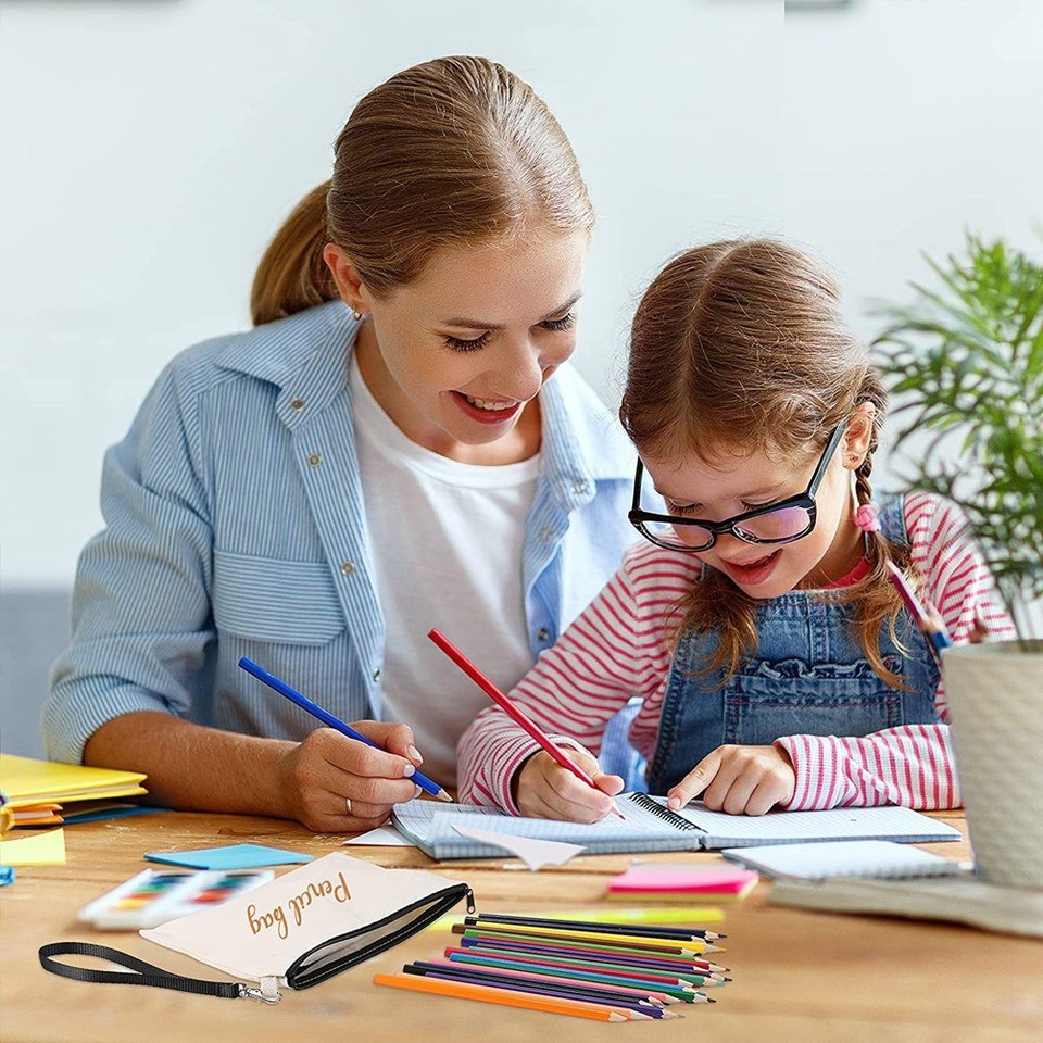 CQQNIU Stiftetui Groß Aus Cordstoff – Blaues Federmäppchen Mit Vielen Fächern, Für Schule & Büro