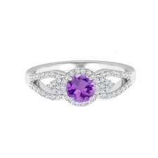 Split Shank Amethyst 925 Sterling Silver 0.75 CTW Round Solitaire Accents Ring