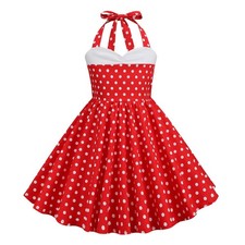 Girls Vintage Polka Dot Halter Dress - 1950s Audrey Hepburn Style - Kids 50s Tea
