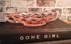 Vintage Pink Depression Glass Canoe Pickle Relish Dish Etched Floral