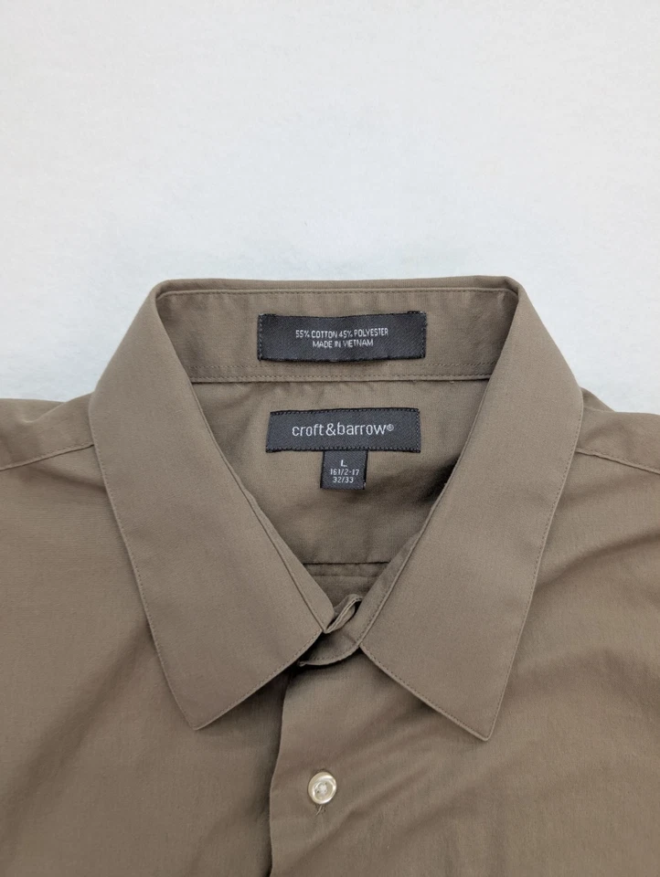 Camisa de vestir Croft & Barrow para hombre talla L 16,5-17 x 32/33 beige marrón Foto 3 de 4