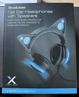 Brookstone Wired Cat Ear Headphones - blue with microphone & Speakers
