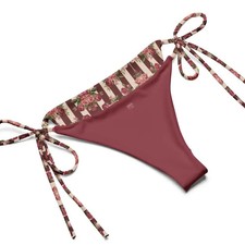 Burgundy Red Rosette Stripe Vintage String Bikini