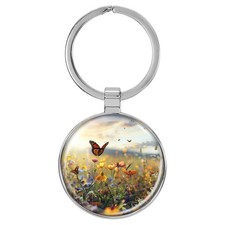 Enthoozies Butterflies in Flowers Meadow Domed Keychain Backpack Pull - 1.5 x 3