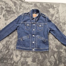 Levis Denim Jacket XL Blue Jean Trucker Stretch Button Front Pockets Junior