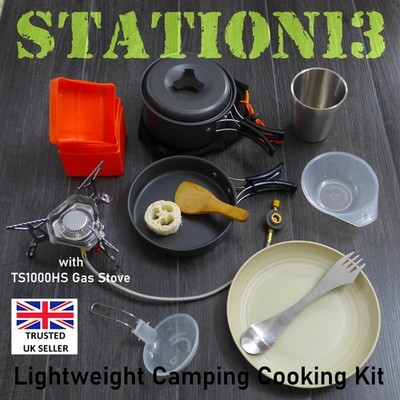 Camping Kochset - Leichter HS Gaskocher, Al Pot Set, SS Spork, SS Becher