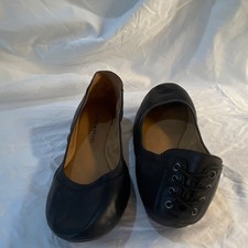 Lucky Brand Women  s Black Leather Ballet Flats Lace-Up Round Toe US 9.5 M