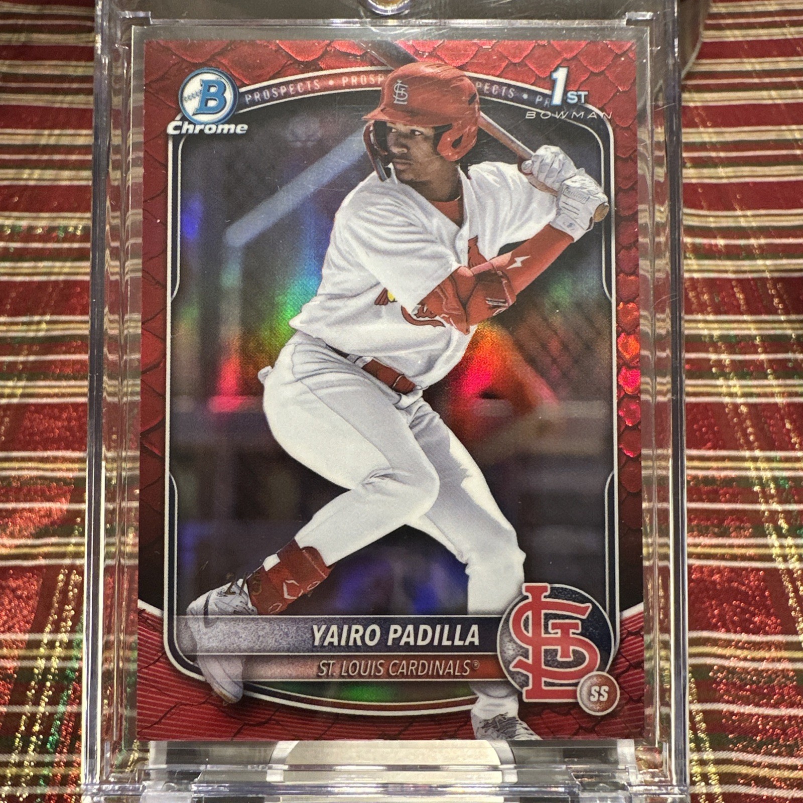 2025 Bowman Chrome Yairo Padilla 1st Bowman Red Reptillian Refractor 2/5