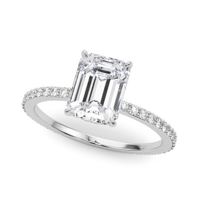 Verlobungsring 2,50 kt DE/VS Smaragdschliff Diamant versteckter Halo Platin Laborgrown