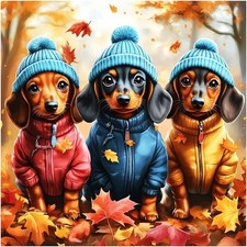 5D Dog Diamond Painting Kits for Adults, Fall Puppy Diamond Art Kits for Beginne