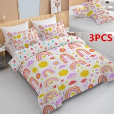 3PCS Soft Duvet Cover Set Rainbow Raindrops Sun Bedding Set with 2 Pillowcases