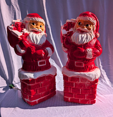 Vintage DAPOL Industries Lighted Santa Claus in Chimney Figurine Set, 2-Pack