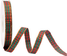 Christmas Checkered Plaid Ribbon 25 Yard Polyester Woven Edge 3/8 Inch