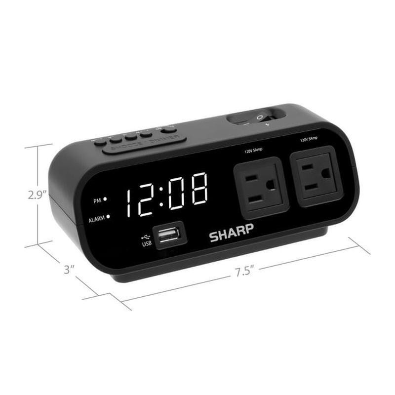 Digital Alarm Clock USB Charging Station W/ AC Outlets & Surge Protection
