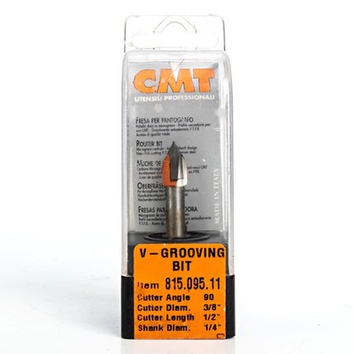 CMT 815.095.11 V-Grooving Bit, 3/8'' Diam, 90 Angle, 1/4'' Shank - NEW