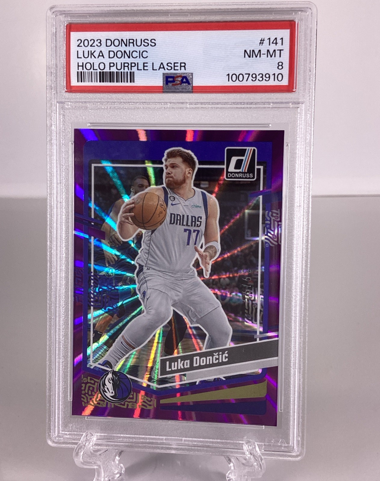 Luka Doncic /99 2023-24 Donruss Purple Laser Holo #141 MAVERICKS Serial Numbered
