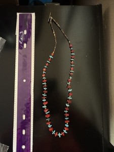 Red Coral And Turquoise Beaded Necklace