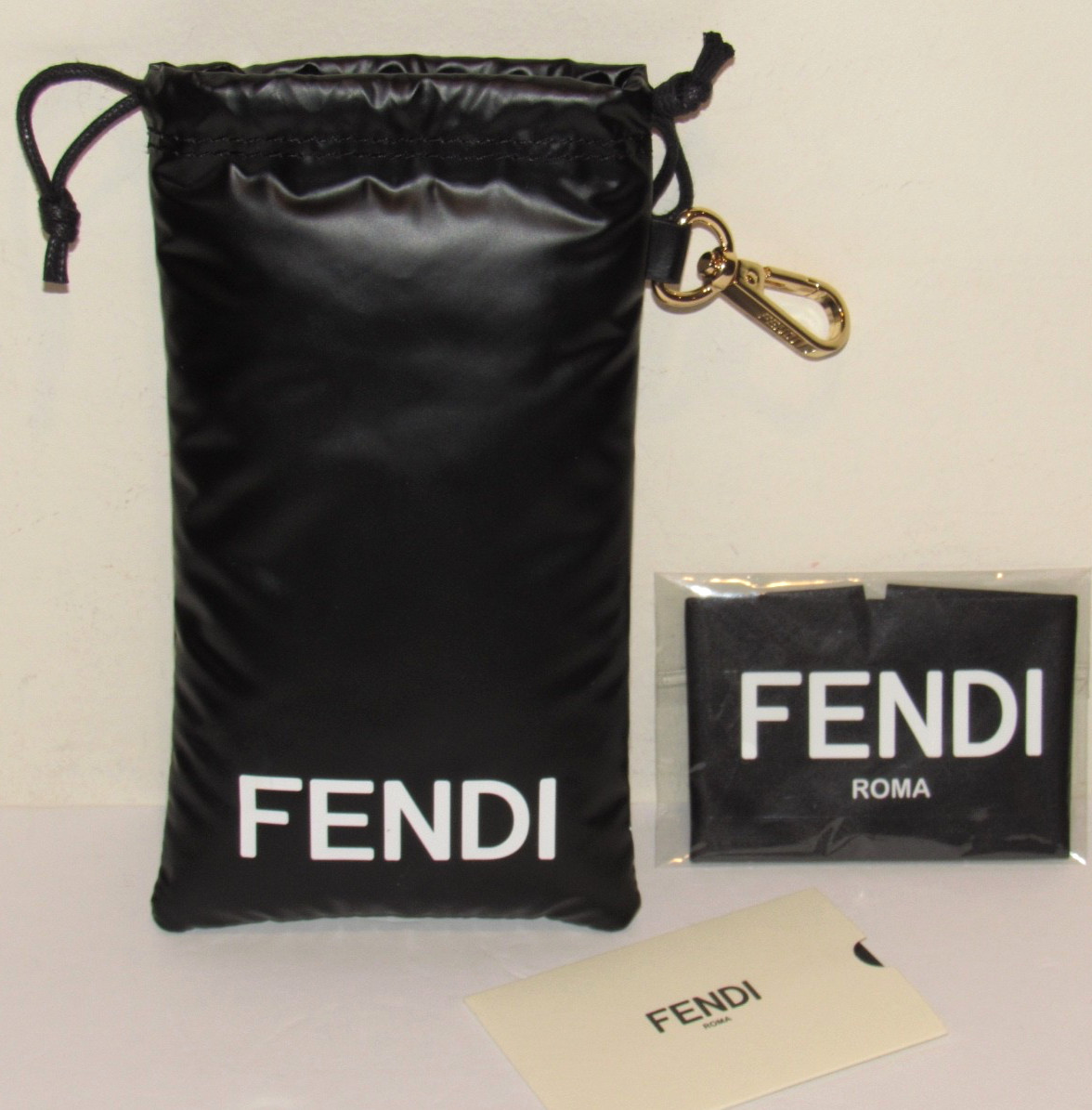 FENDI Black Puffer Sunglasses Eyeglasses Case White Logo + Cloth NEW Authentic