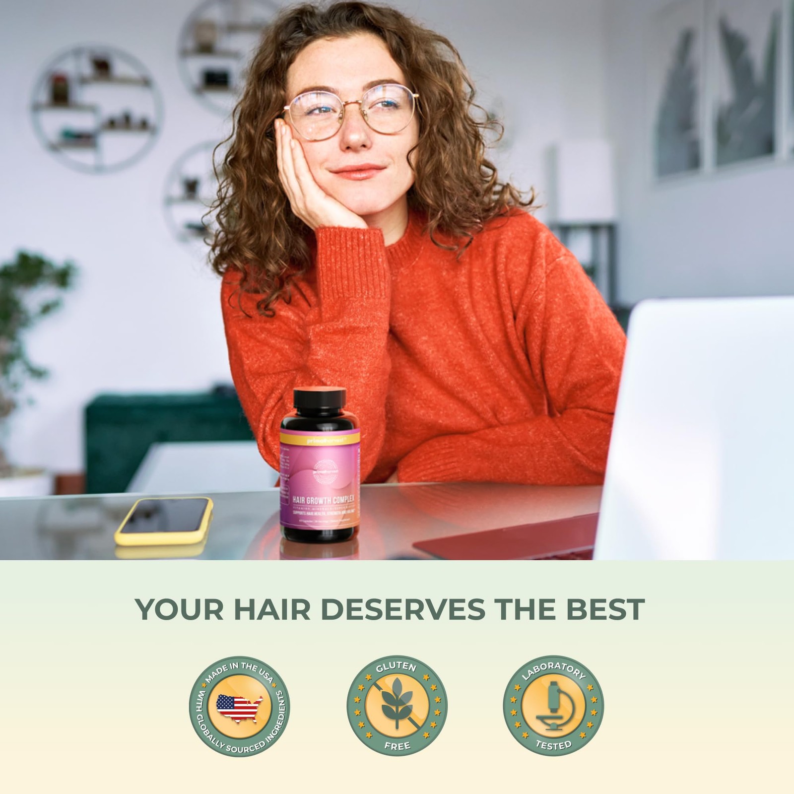 Primal Harvest Hair Vitamins – 60 Biotin & Zinc Pills for Women & Men Hair Growt